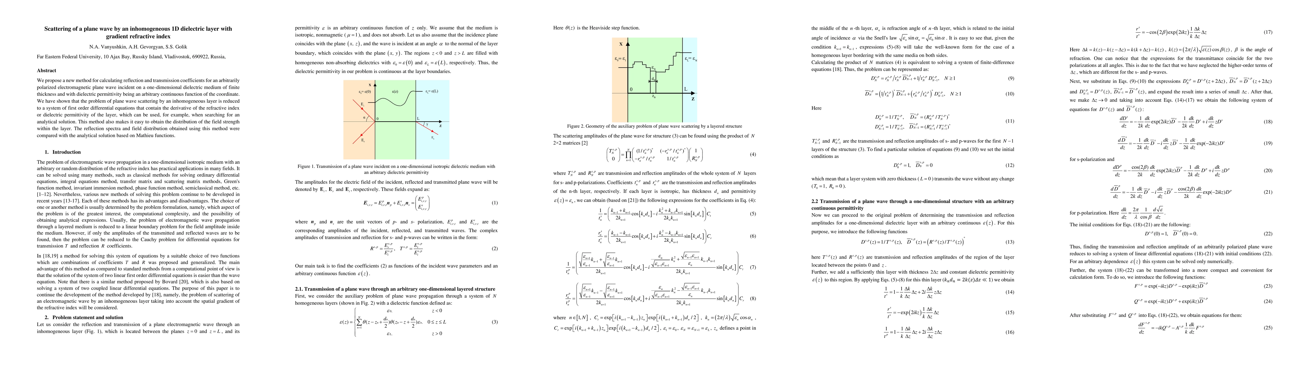 Thumbnail for Scattering of a plane wave by an inhomogeneous 1D dielectric layer with
  gradient refractive index