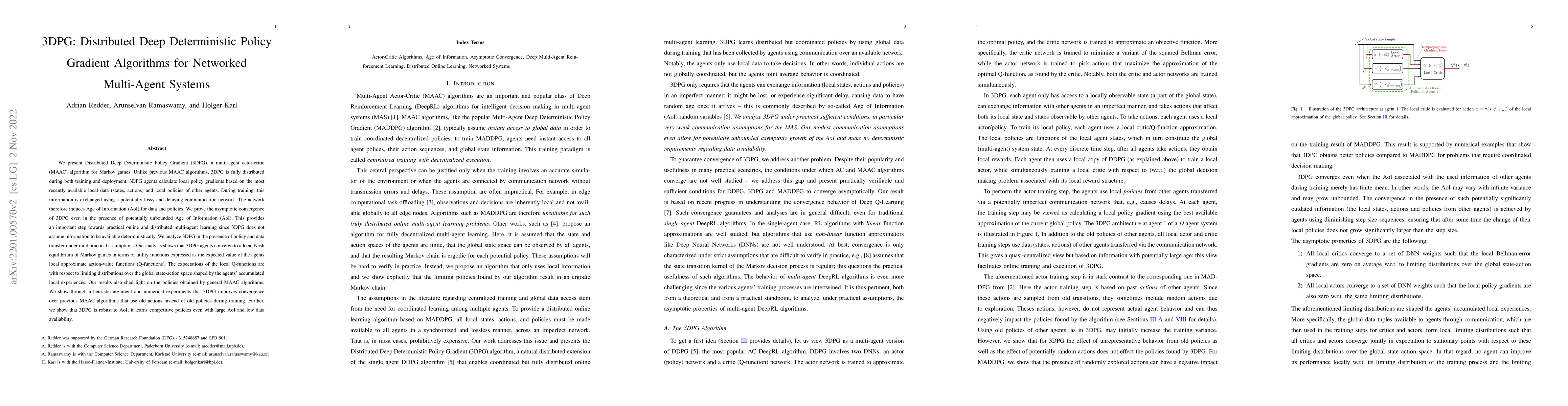 Thumbnail for 3DPG: Distributed Deep Deterministic Policy Gradient Algorithms for
  Networked Multi-Agent Systems