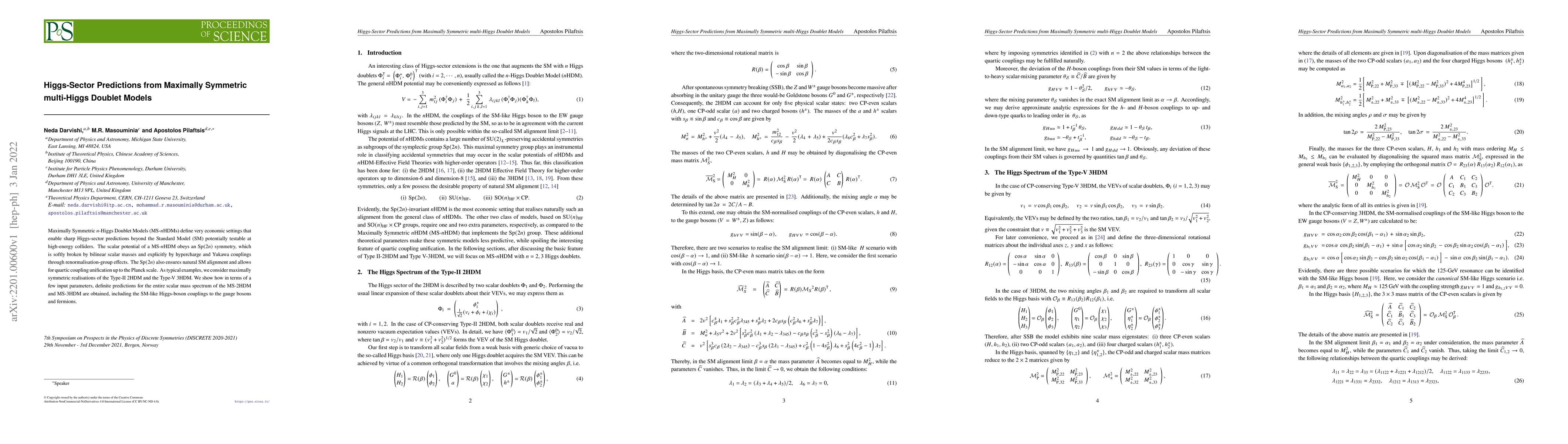 Thumbnail for Higgs-Sector Predictions from Maximally Symmetric multi-Higgs Doublet
  Models
