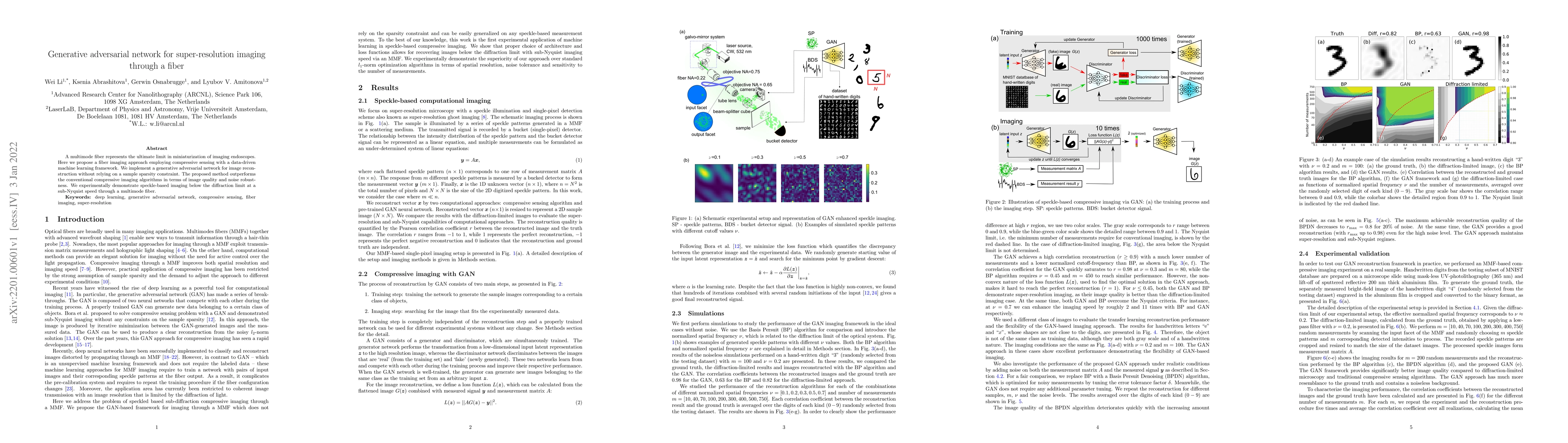 Thumbnail for Generative adversarial network for super-resolution imaging through a
  fiber
