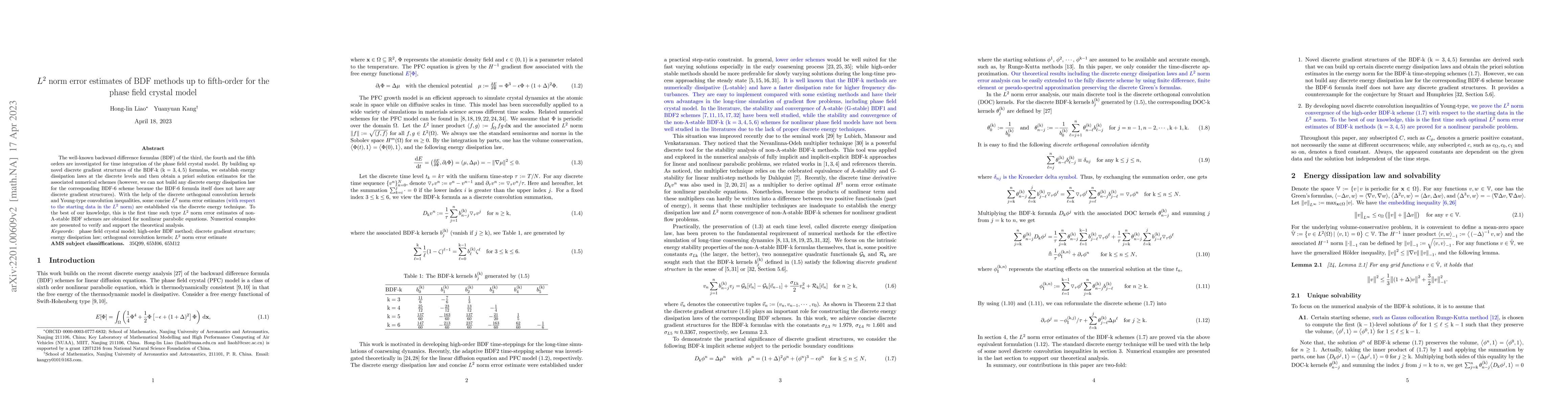 Thumbnail for $L^2$ norm error estimates of BDF methods up to fifth-order for the
  phase field crystal model