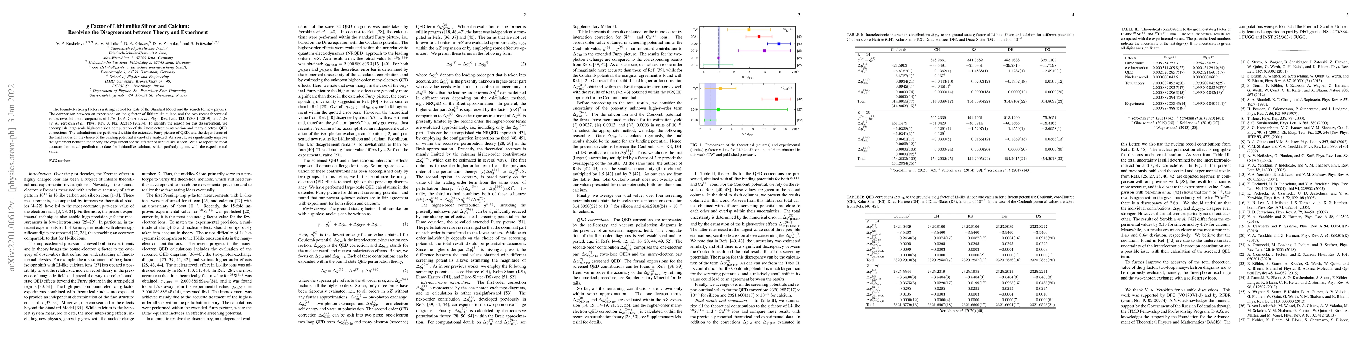 Thumbnail for g Factor of Lithiumlike Silicon and Calcium: Resolving the Disagreement
  between Theory and Experiment