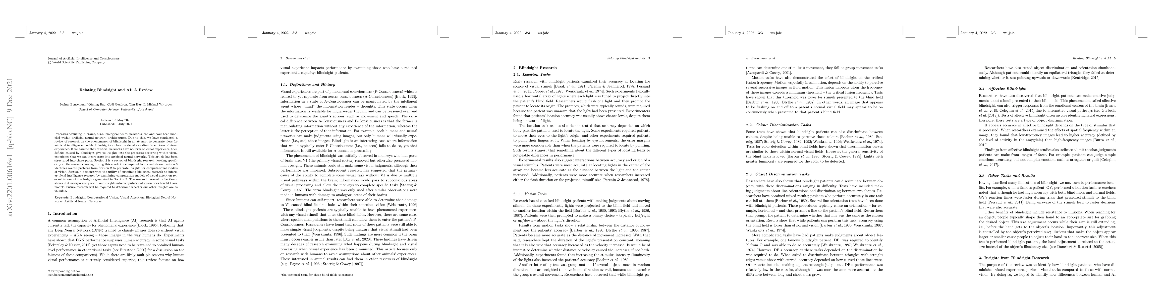 Thumbnail for Relating Blindsight and AI: A Review