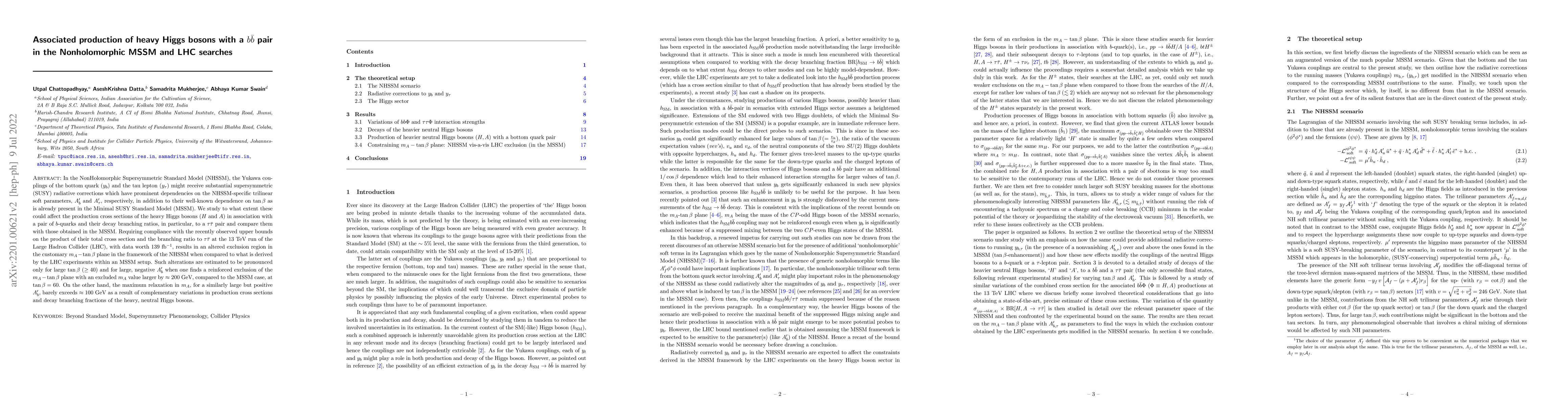 Thumbnail for Associated production of heavy Higgs bosons with a $b\bar{b}$ pair in
  the Nonholomorphic MSSM and LHC searches