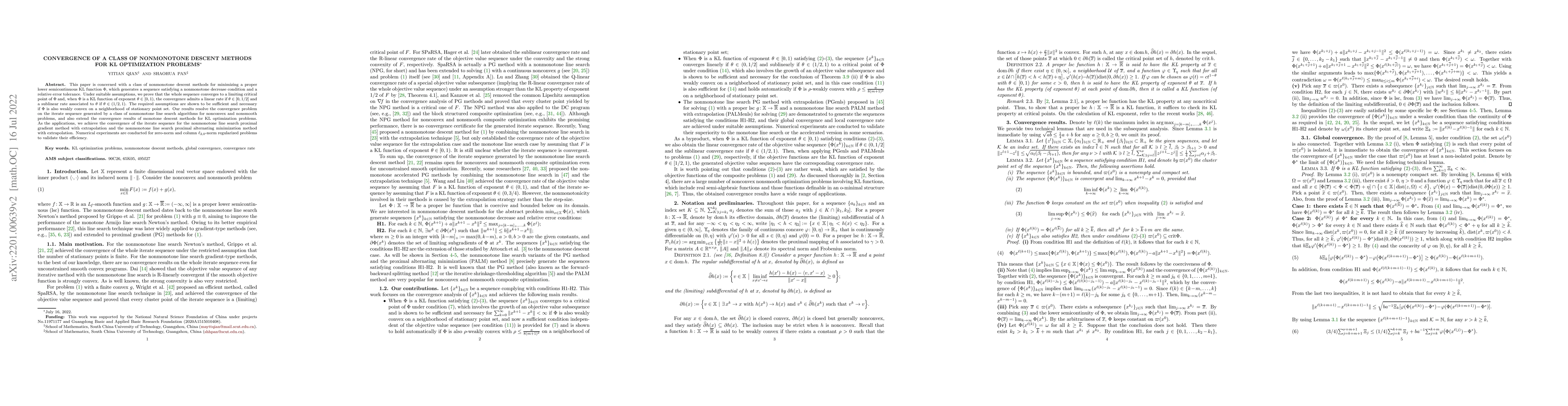 Thumbnail for Convergence of a class of nonmonotone descent methods for KL
  optimization problems