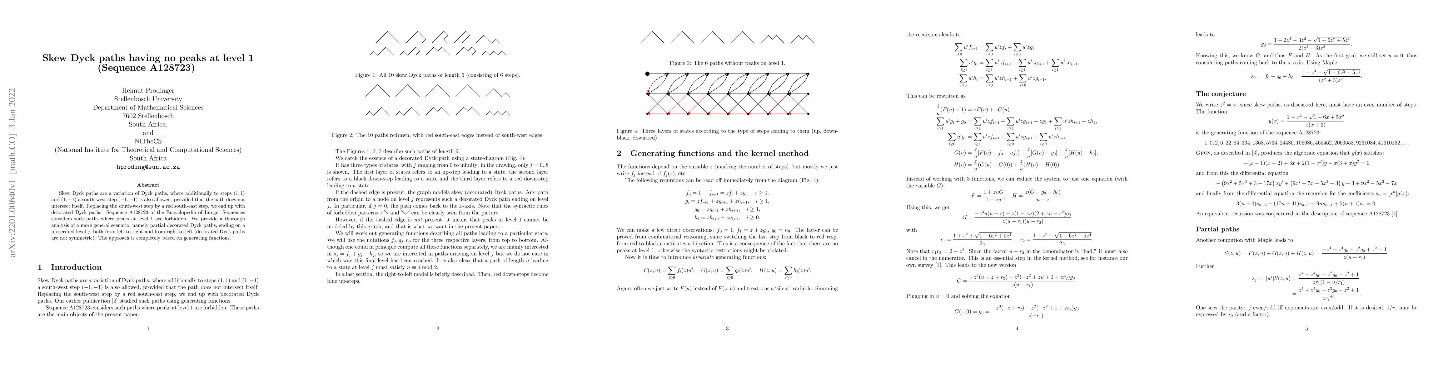 Thumbnail for Skew Dyck paths having no peaks at level 1