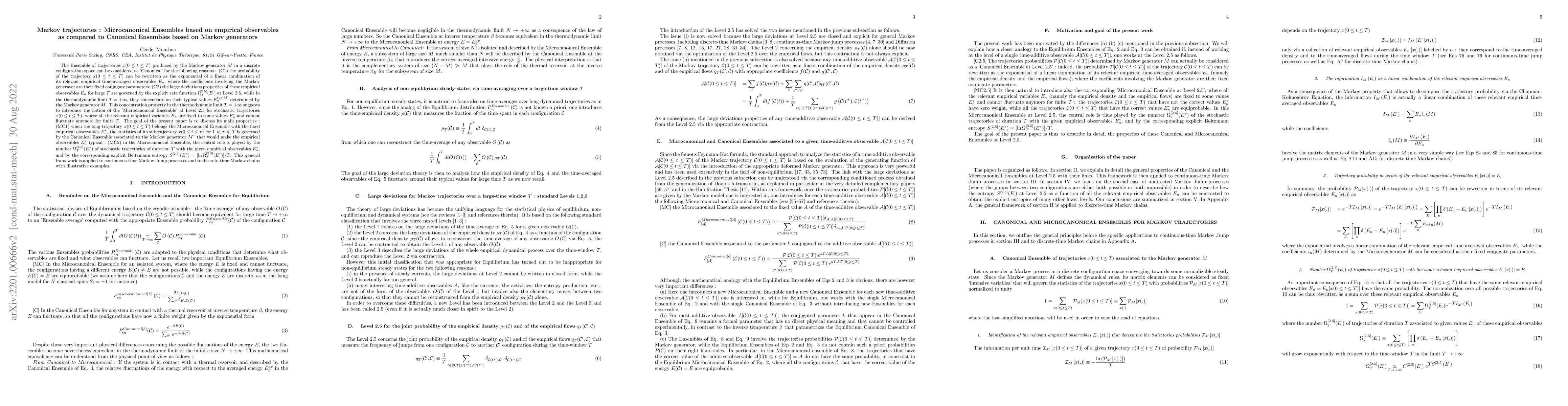 Thumbnail for Markov trajectories : Microcanonical Ensembles based on empirical
  observables as compared to Canonical Ensembles based on Markov generators