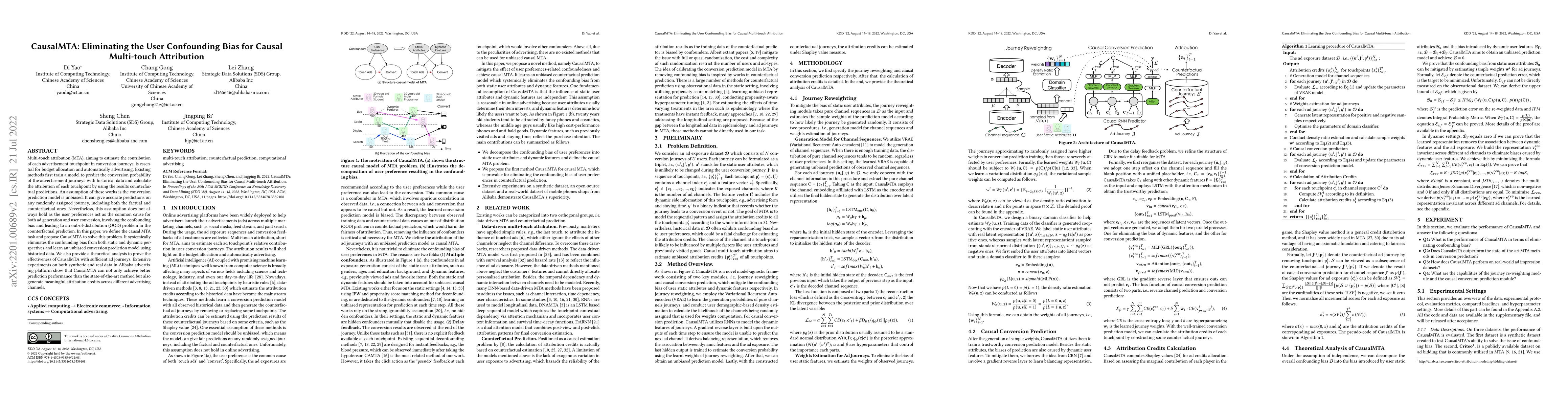Thumbnail for CausalMTA: Eliminating the User Confounding Bias for Causal Multi-touch
  Attribution