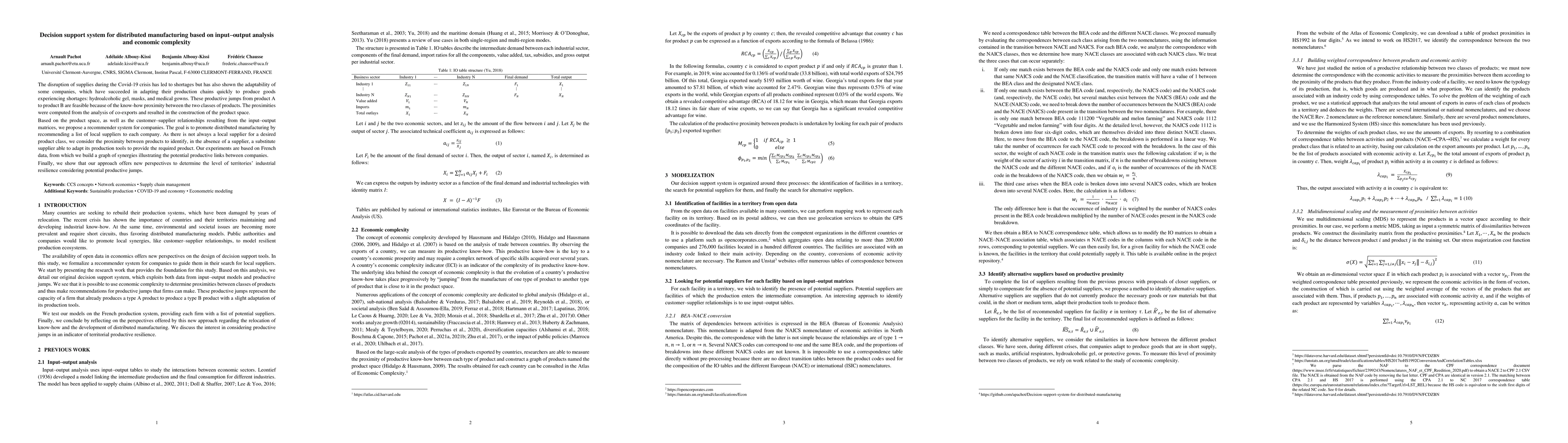 Thumbnail for Decision support system for distributed manufacturing based on
  input-output analysis and economic complexity