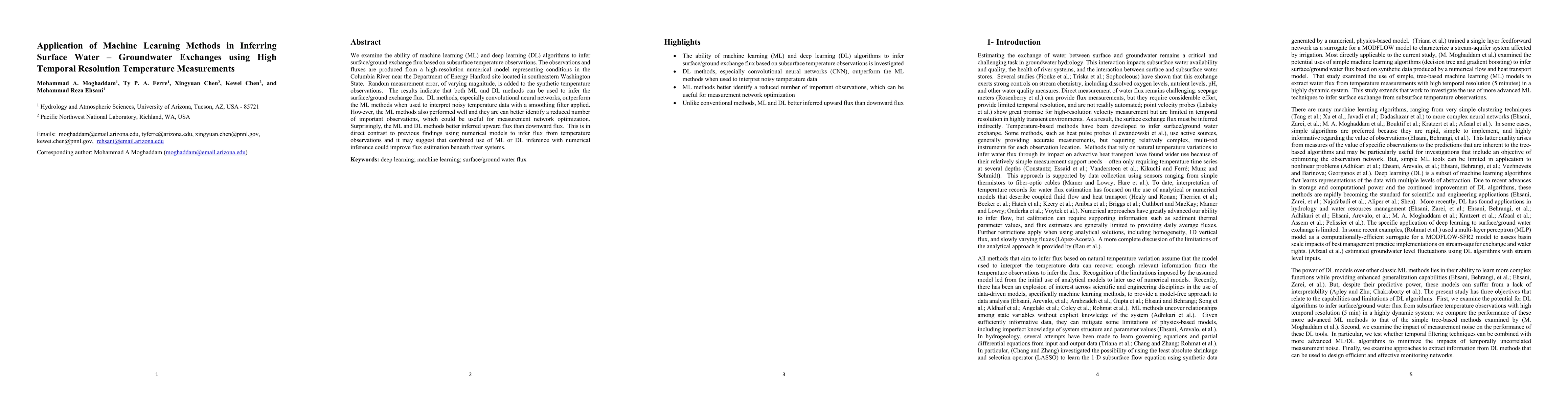 Thumbnail for Application of Machine Learning Methods in Inferring Surface Water
  Groundwater Exchanges using High Temporal Resolution Temperature Measurements
