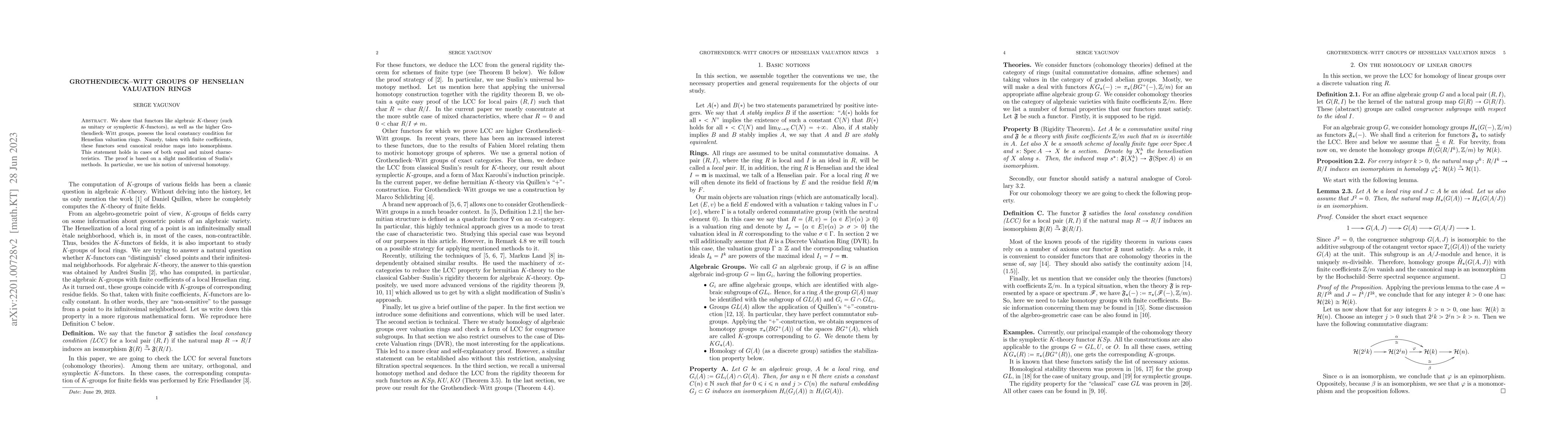 Thumbnail for Grothendieck--Witt Groups of Henselian Valuation Rings
