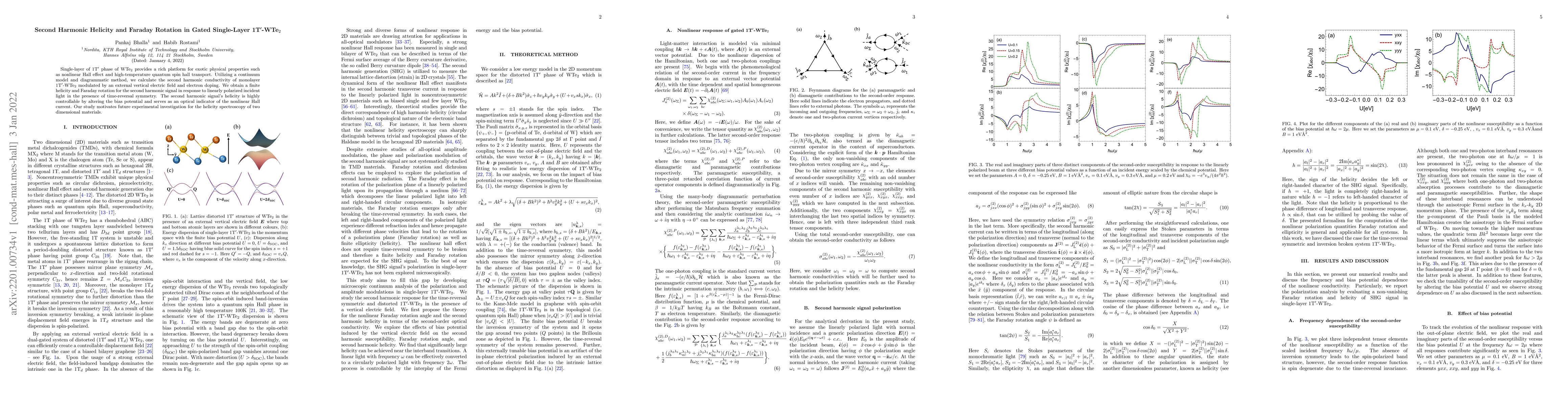 Thumbnail for Second Harmonic Helicity and Faraday Rotation in Gated Single-Layer
  1T$'$-WTe$_2$