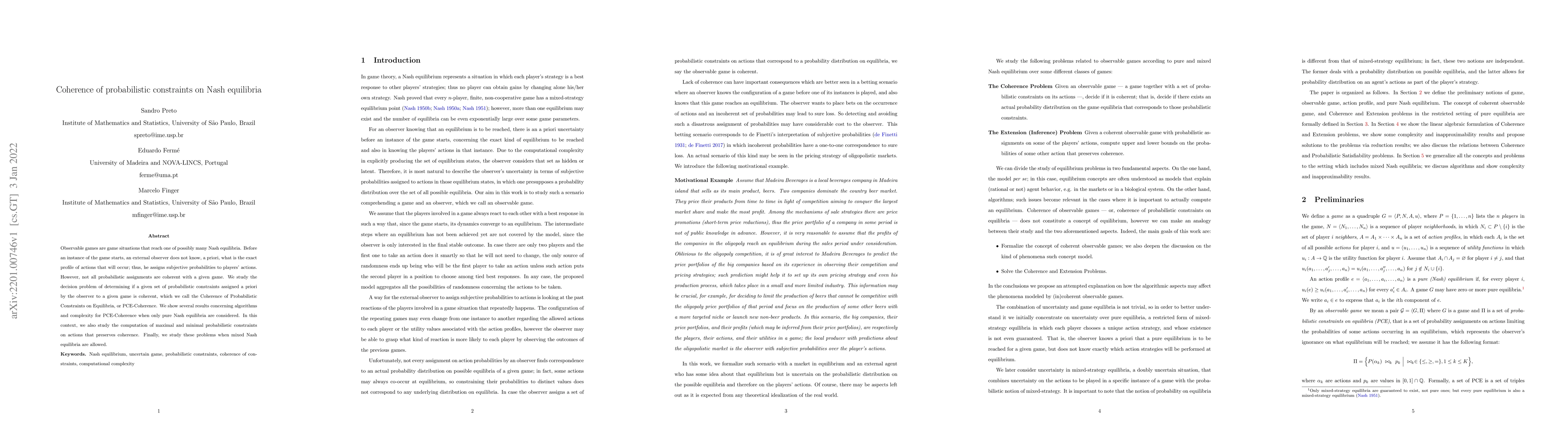 Thumbnail for Coherence of probabilistic constraints on Nash equilibria