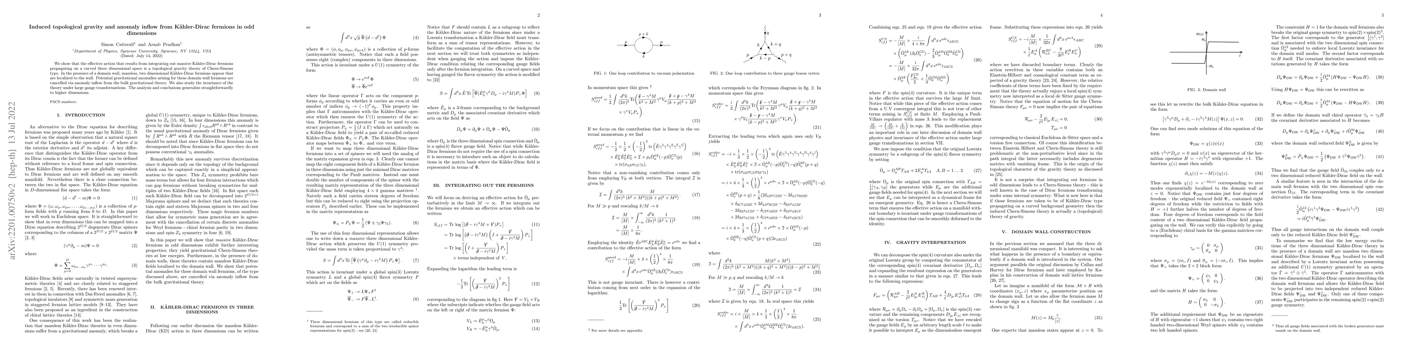 Thumbnail for Induced topological gravity and anomaly inflow from Kaehler-Dirac
  fermions in odd dimensions