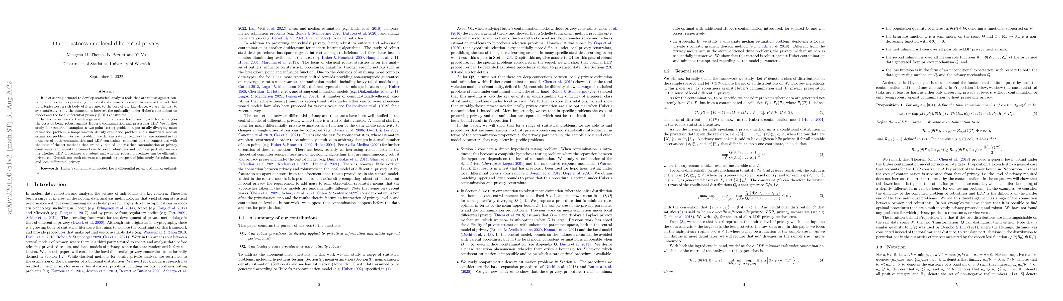 Thumbnail for On robustness and local differential privacy
