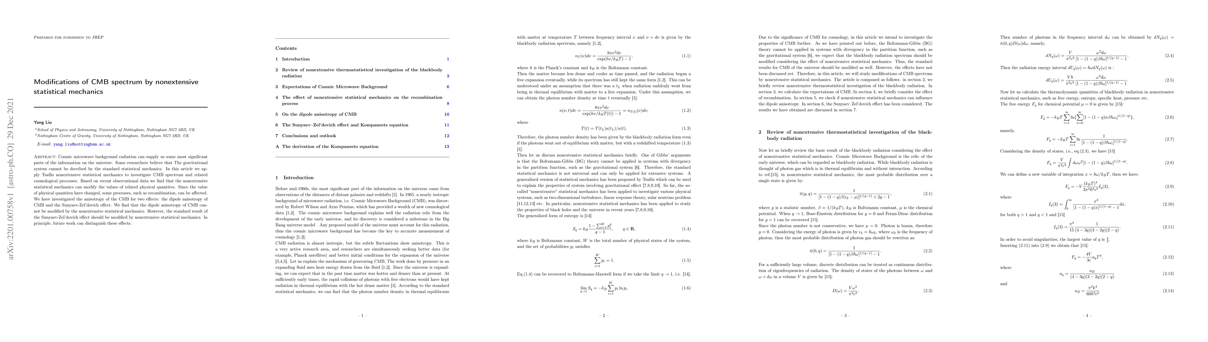 Thumbnail for Modifications of CMB spectrum by nonextensive statistical mechanics