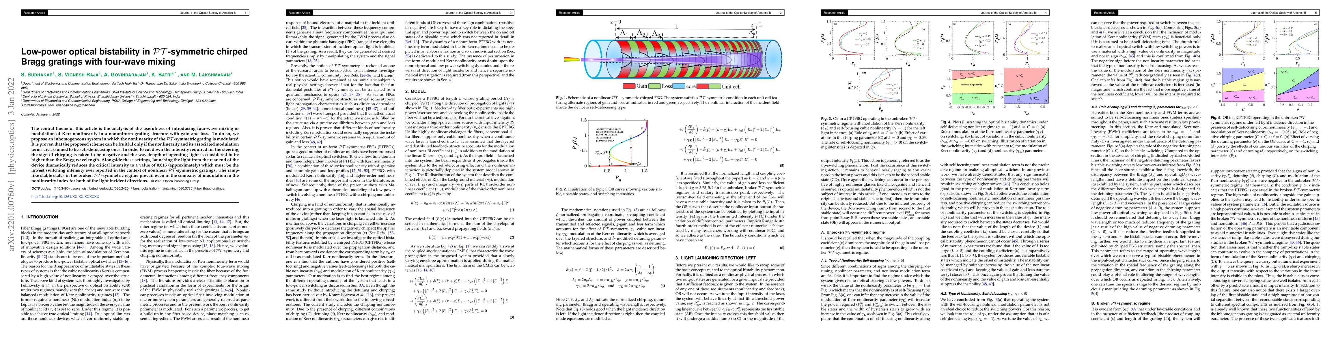 Thumbnail for Low-power optical bistability in $\mathcal{PT}$-symmetric chirped Bragg
  gratings with four-wave mixing