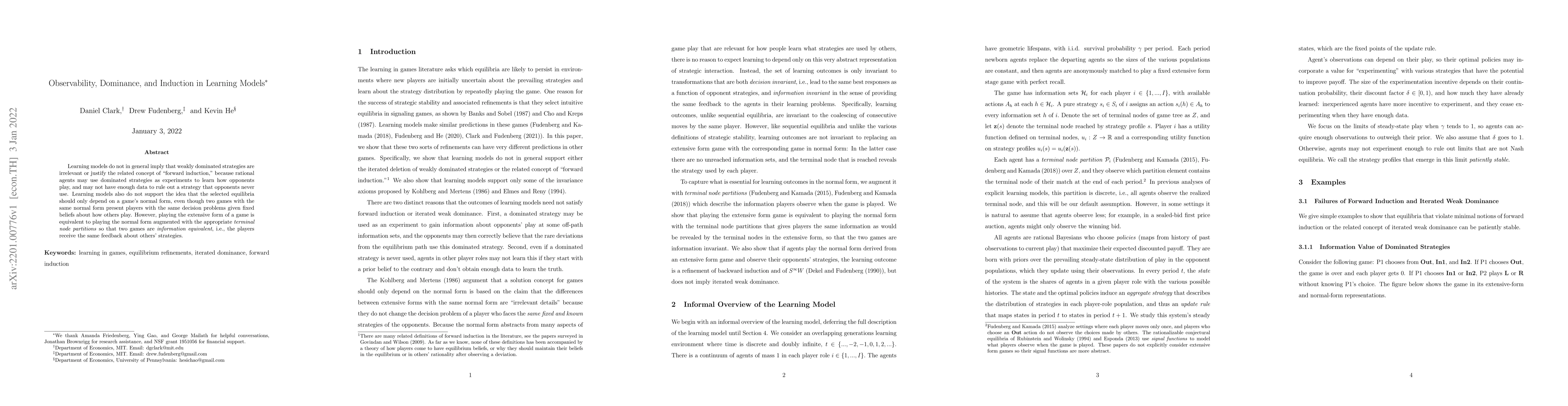 Thumbnail for Observability, Dominance, and Induction in Learning Models