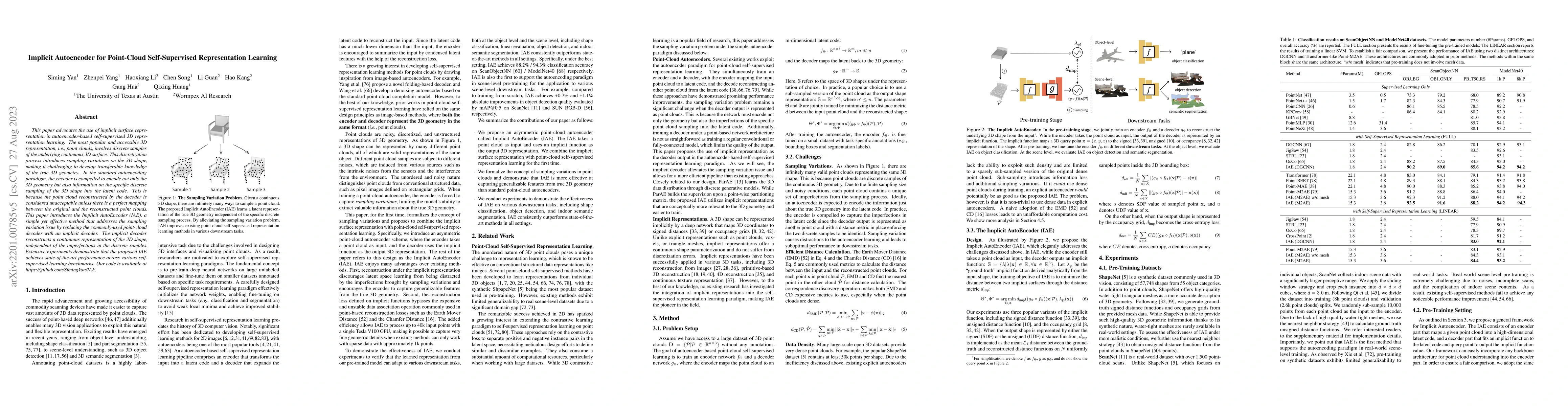 Thumbnail for Implicit Autoencoder for Point-Cloud Self-Supervised Representation
  Learning
