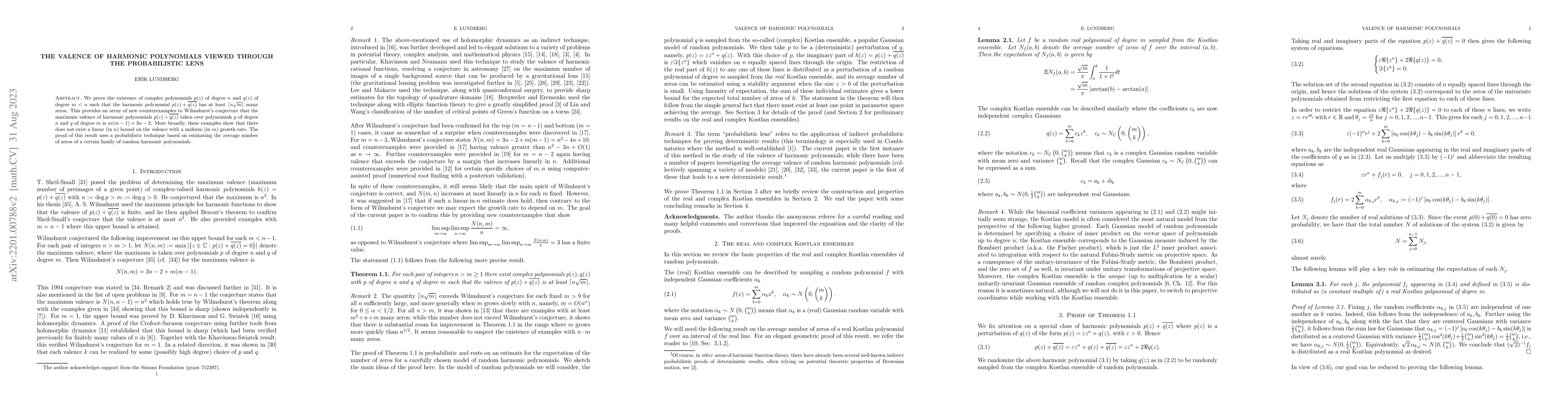 Thumbnail for The valence of harmonic polynomials viewed through the probabilistic
  lens