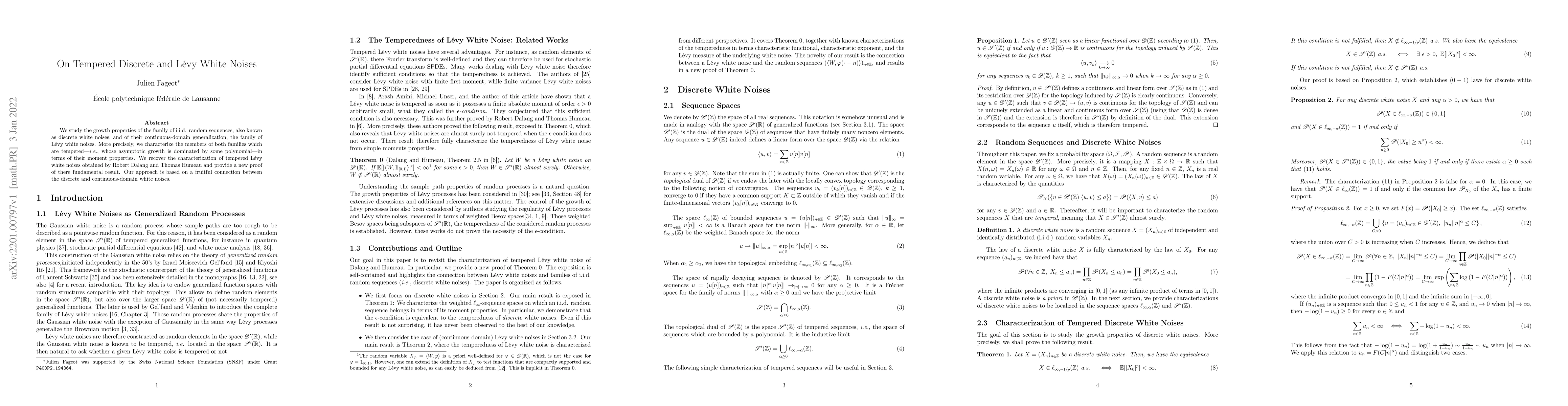 Thumbnail for On Tempered Discrete and L\'evy White Noises