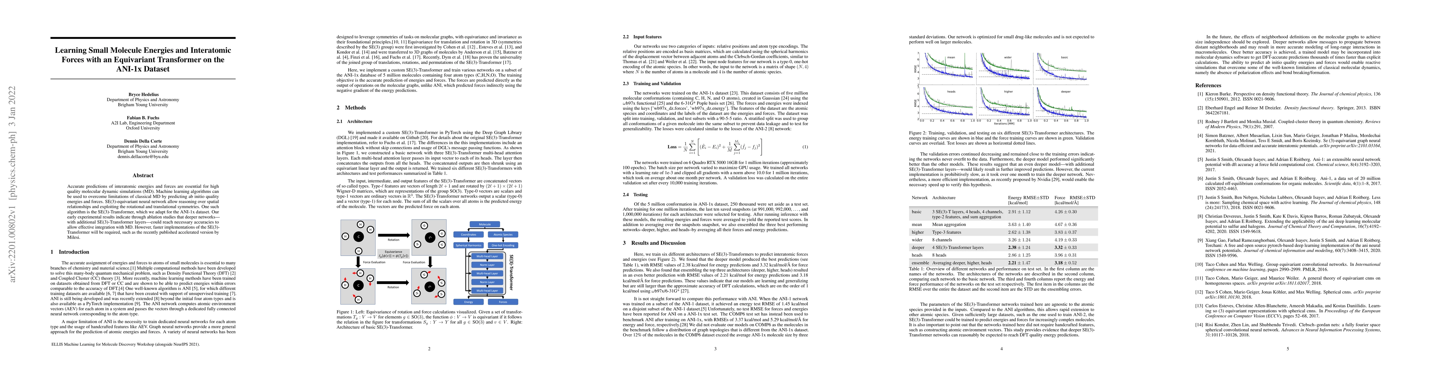 Thumbnail for Learning Small Molecule Energies and Interatomic Forces with an
  Equivariant Transformer on the ANI-1x Dataset