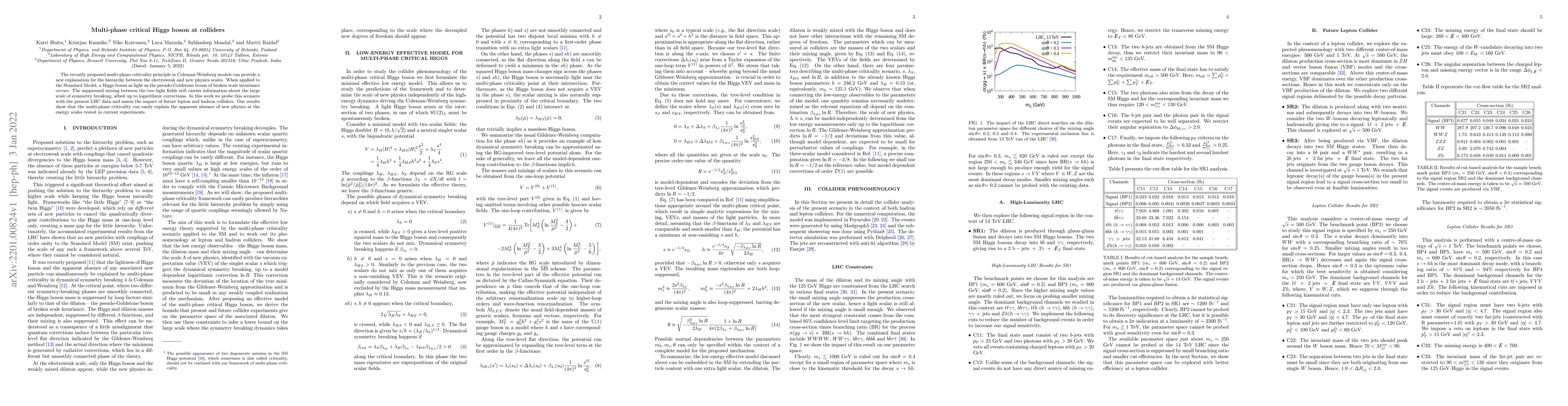 Thumbnail for Multi-phase critical Higgs boson at colliders