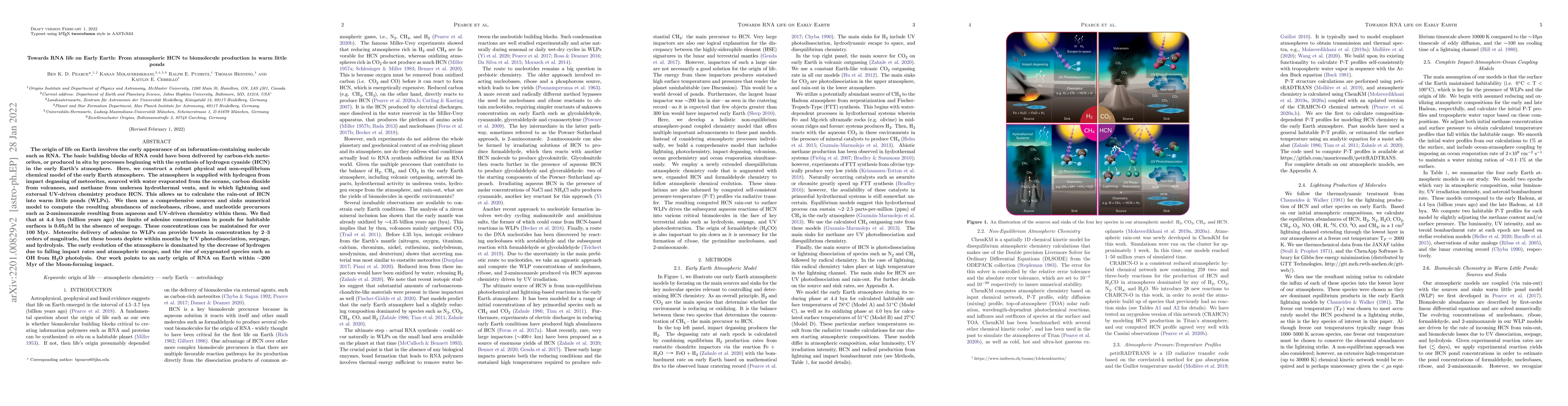 Thumbnail for Towards RNA life on Early Earth: From atmospheric HCN to biomolecule
  production in warm little ponds