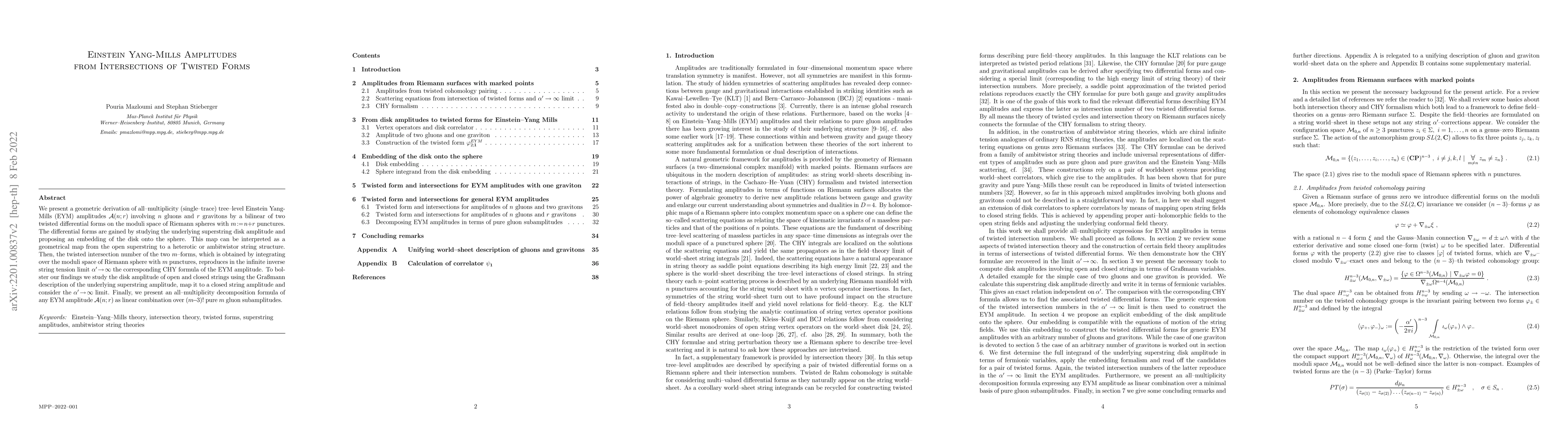 Thumbnail for Einstein Yang-Mills Amplitudes from Intersections of Twisted Forms