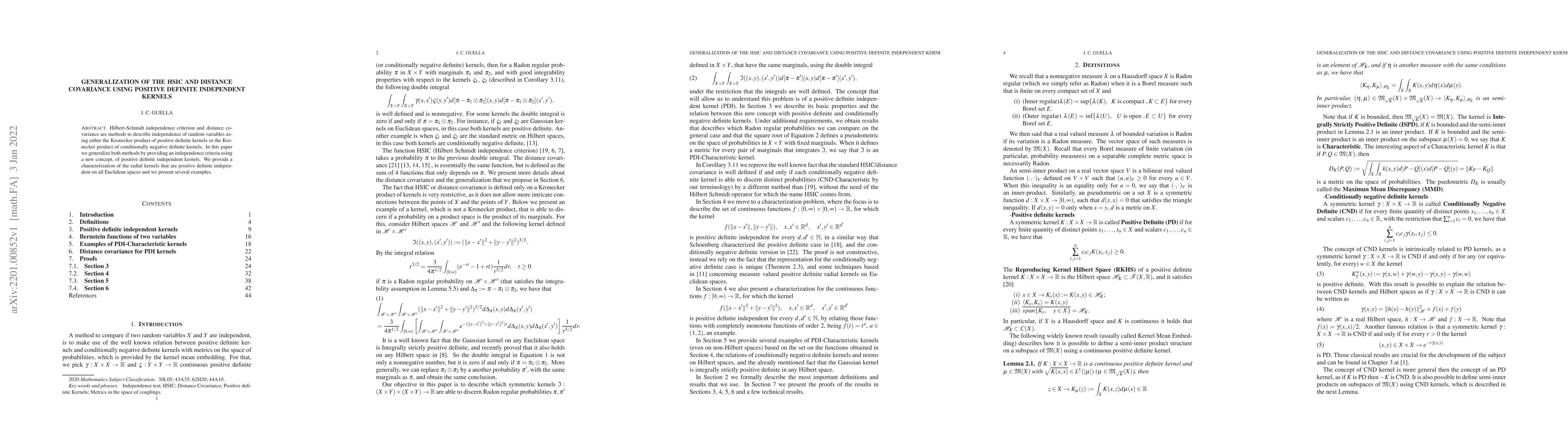 Thumbnail for Generalization of the HSIC and distance covariance using positive
  definite independent kernels