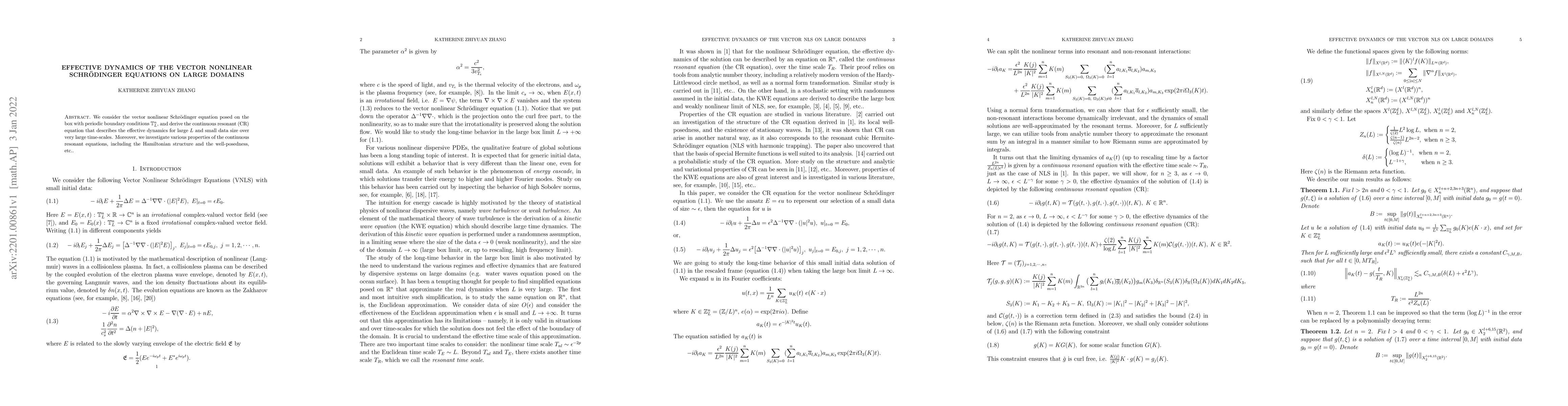 Thumbnail for Effective Dynamics of the Vector Nonlinear Schr\"odinger Equations on
  Large Domains