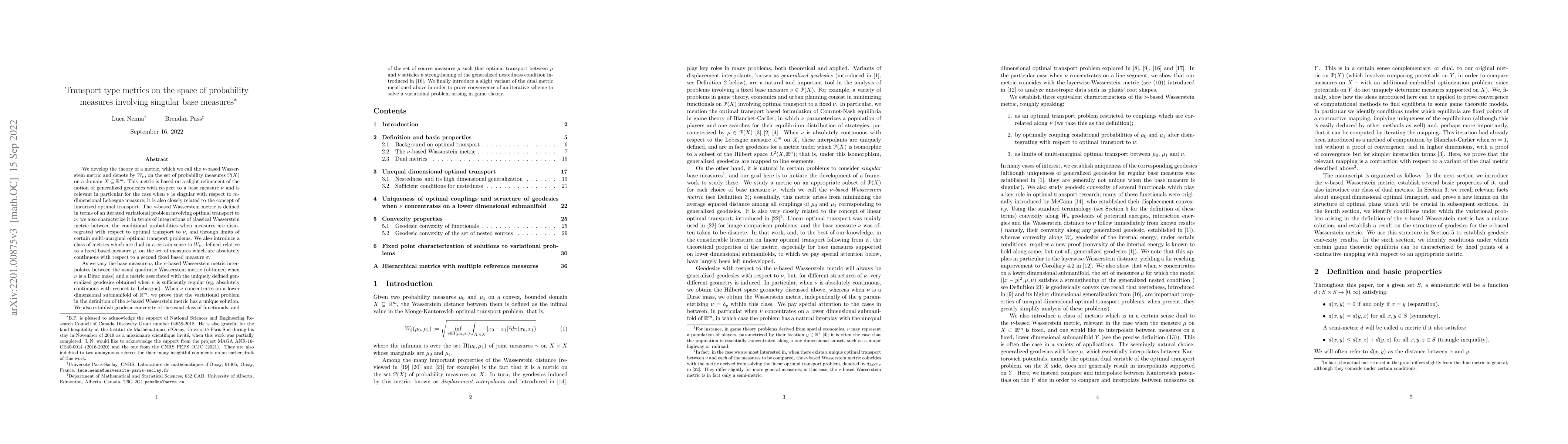 Thumbnail for Transport type metrics on the space of probability measures involving
  singular base measures