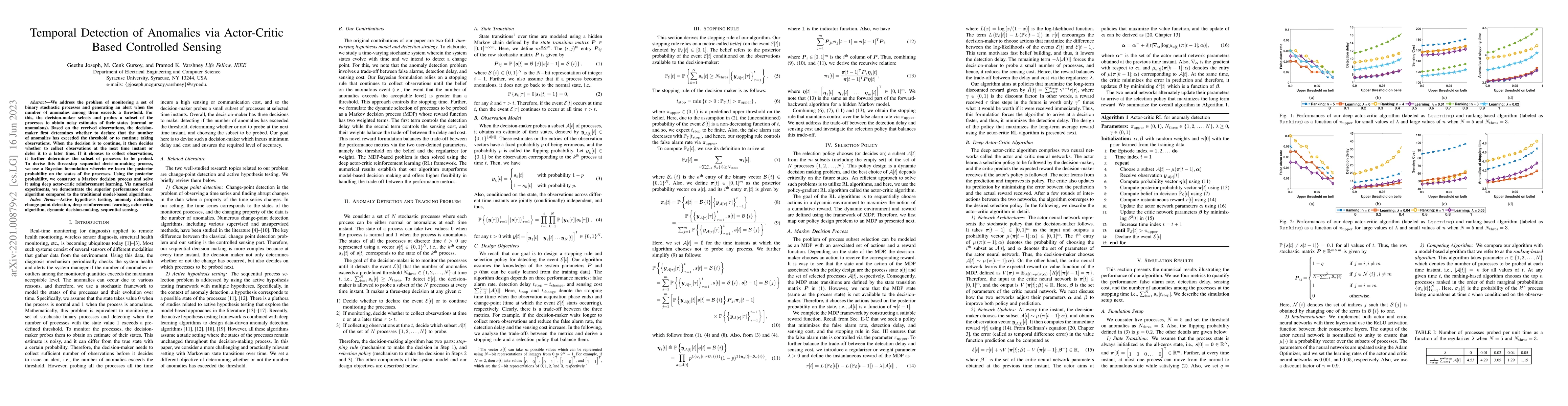 Thumbnail for Temporal Detection of Anomalies via Actor-Critic Based Controlled
  Sensing