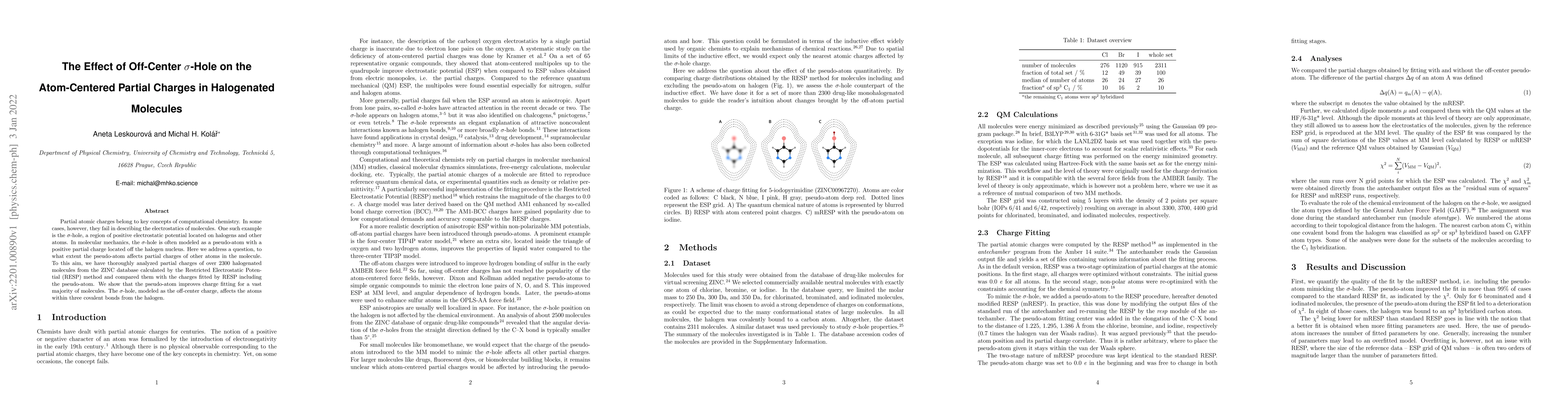 Thumbnail for The Effect of Off-Center $\sigma$-Hole on the Atom-Centered Partial
  Charges in Halogenated Molecules