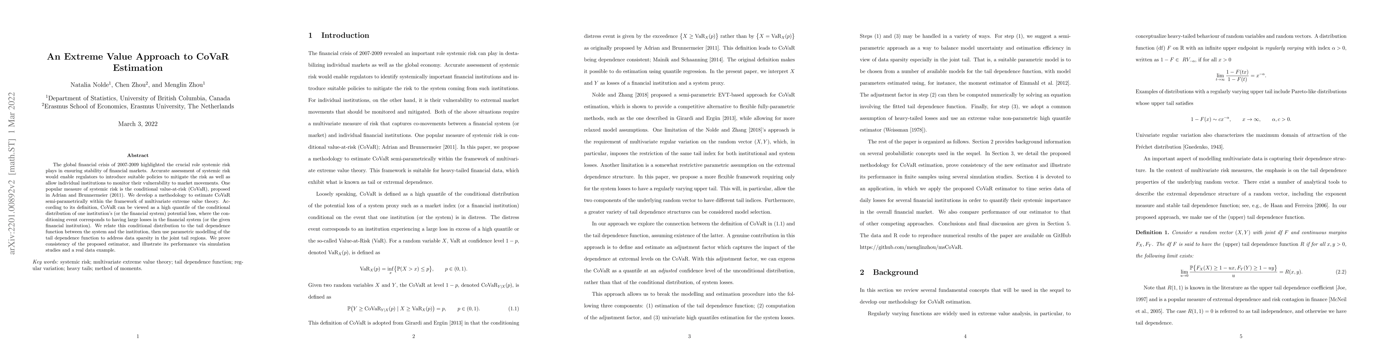 Thumbnail for An extreme value approach to CoVaR estimation