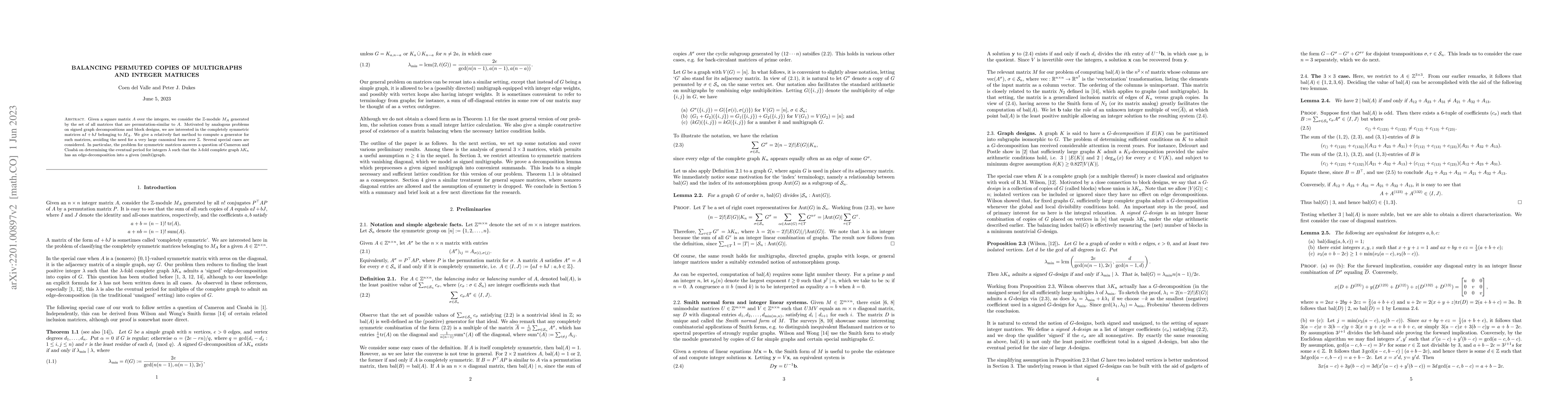 Thumbnail for Balancing permuted copies of multigraphs and integer matrices