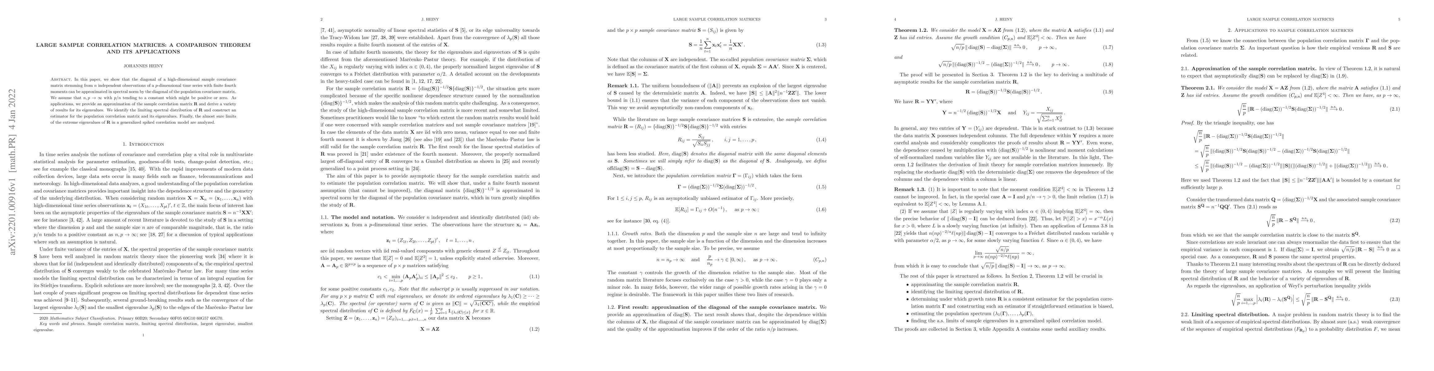 Thumbnail for Large sample correlation matrices: a comparison theorem and its
  applications