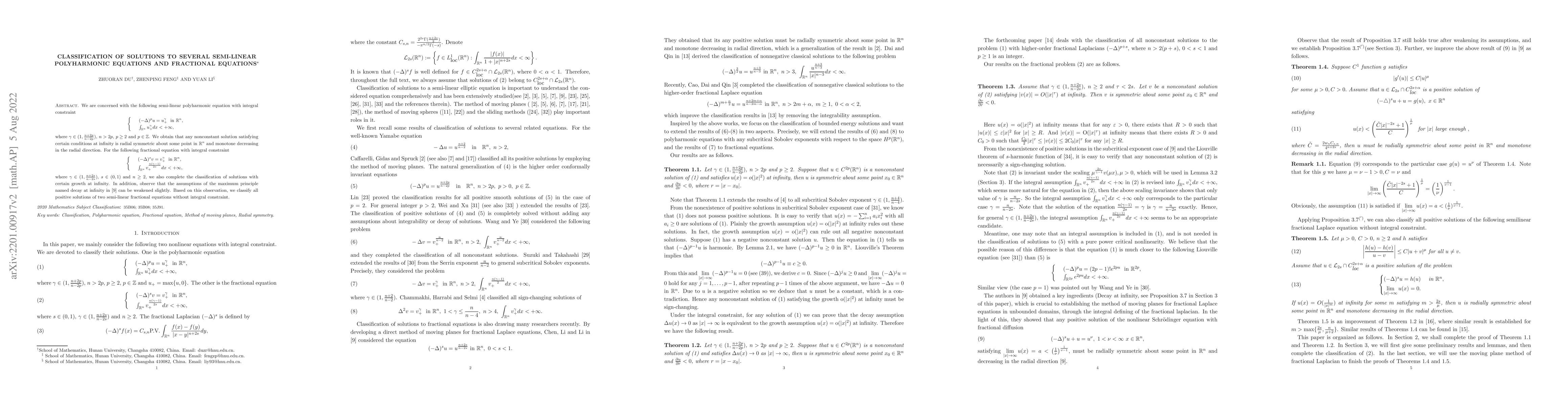 Thumbnail for Classification of solutions to several semi-linear polyharmonic
  equations and fractional equations