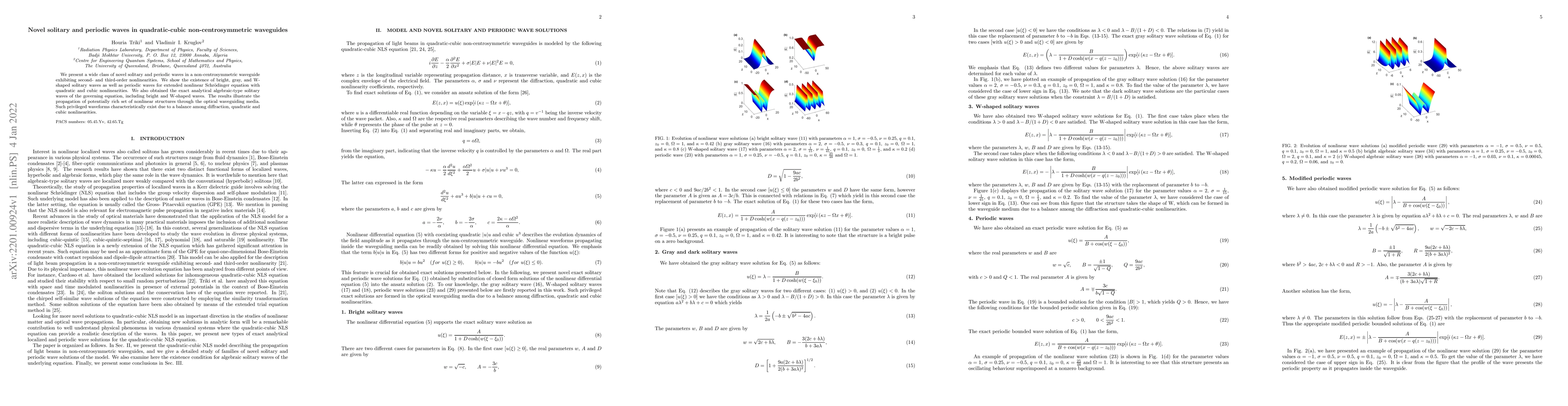 Thumbnail for Novel solitary and periodic waves in quadratic-cubic non-centrosymmetric
  waveguides