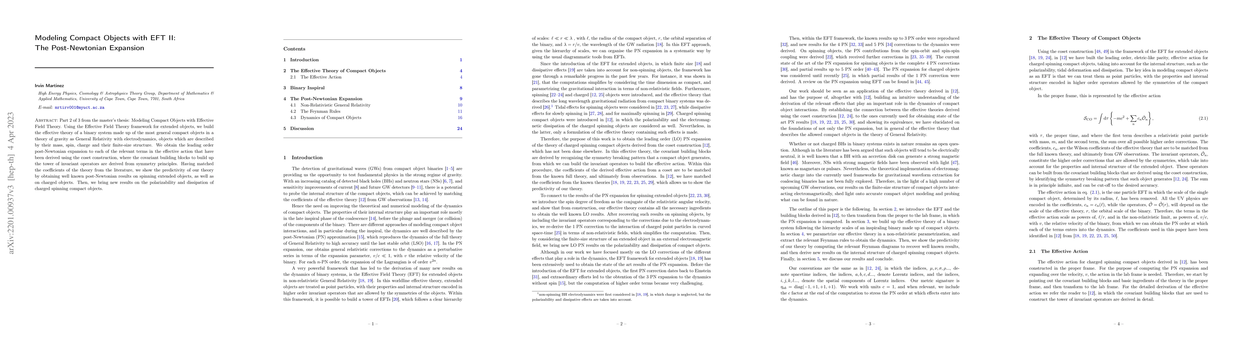 Thumbnail for Modeling Compact Objects with EFT II: The Post-Newtonian Expansion