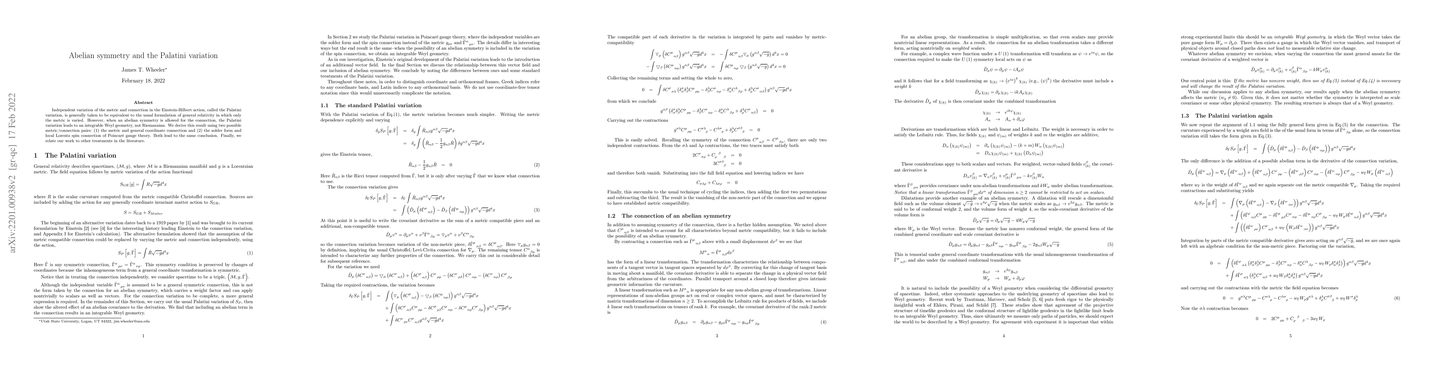 Thumbnail for Abelian symmetry and the Palatini variation