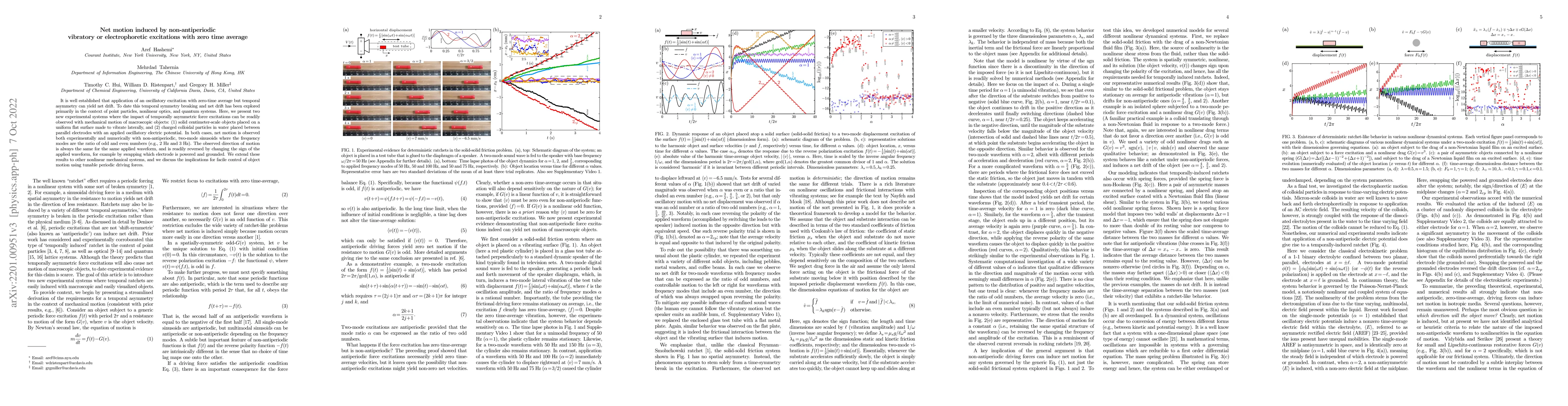 Thumbnail for Net motion induced by nonantiperiodic vibratory or electrophoretic
  excitations with zero time average
