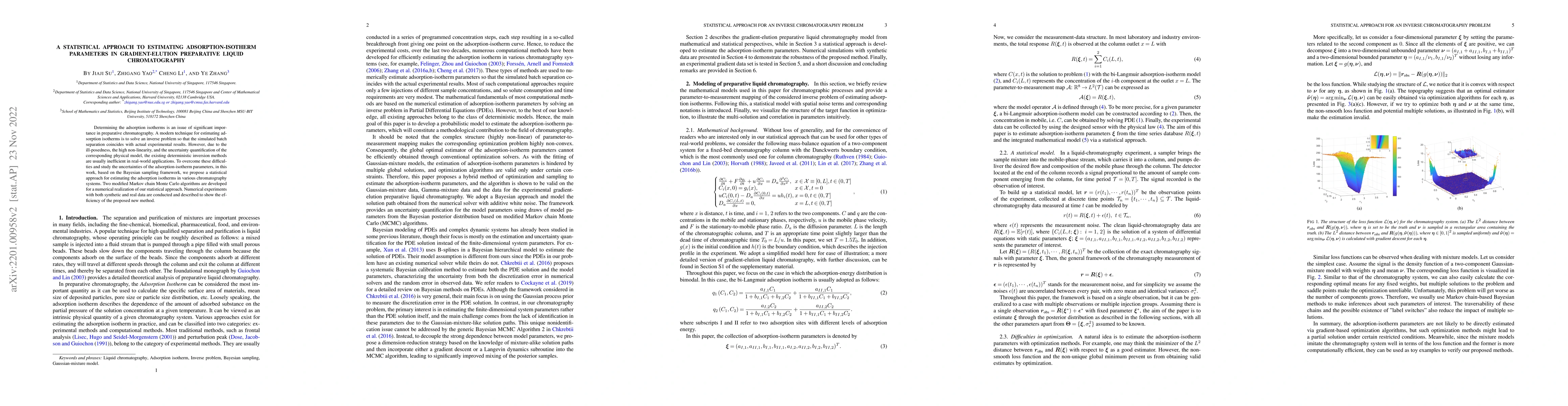 Thumbnail for A Statistical Approach to Estimating Adsorption-Isotherm Parameters in
  Gradient-Elution Preparative Liquid Chromatography