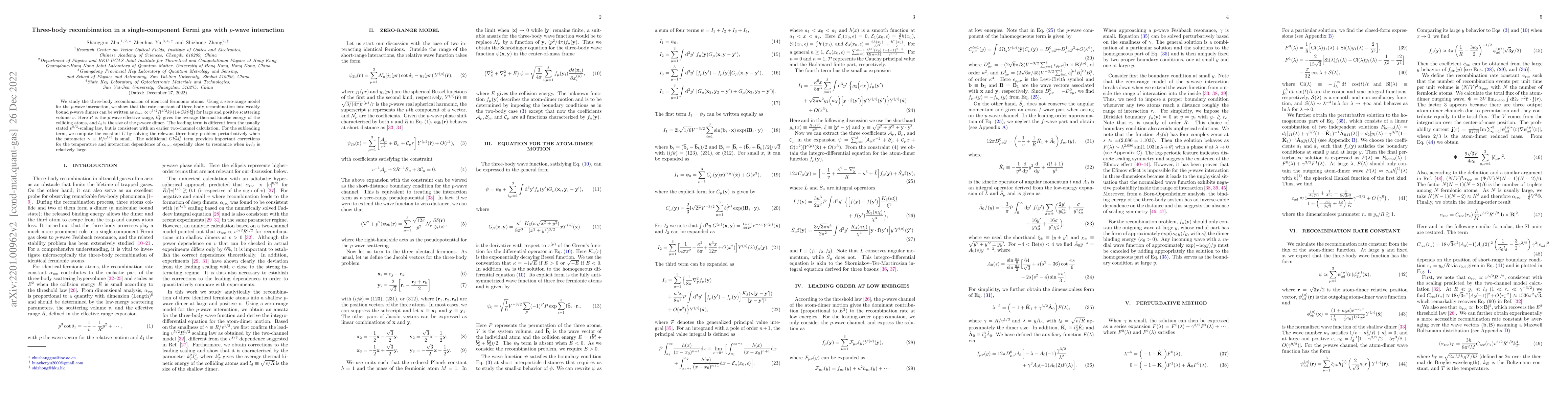 Thumbnail for Three-body recombination in a single-component Fermi gas with $p$-wave
  interaction