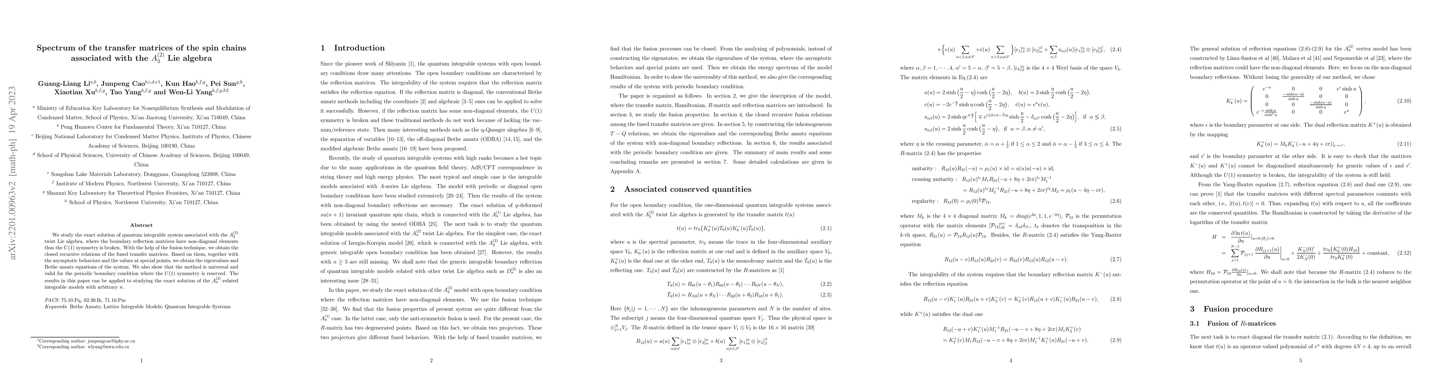 Thumbnail for Spectrum of the transfer matrices of the spin chains associated with the
  $A^{(2)}_3$ Lie algebra