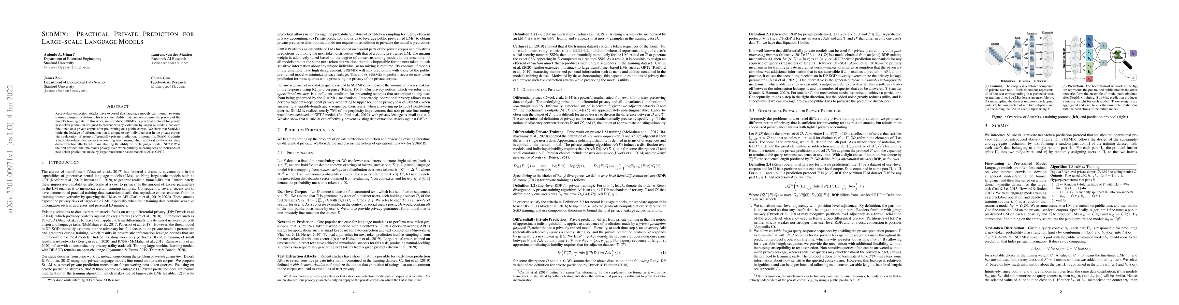 Thumbnail for Submix: Practical Private Prediction for Large-Scale Language Models