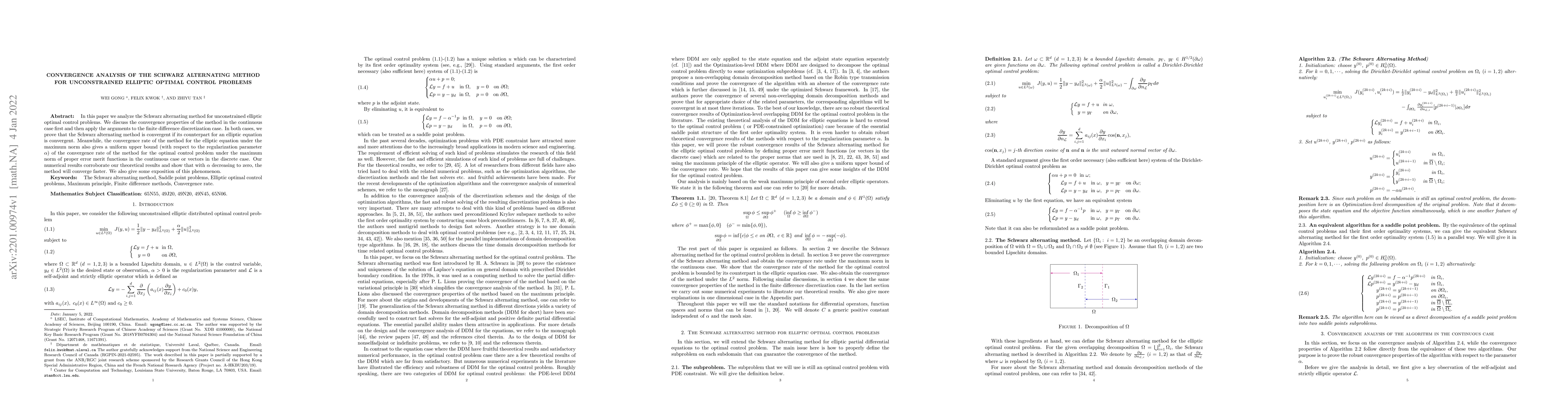 Thumbnail for Convergence analysis of the Schwarz alternating method for unconstrained
  elliptic optimal control problems