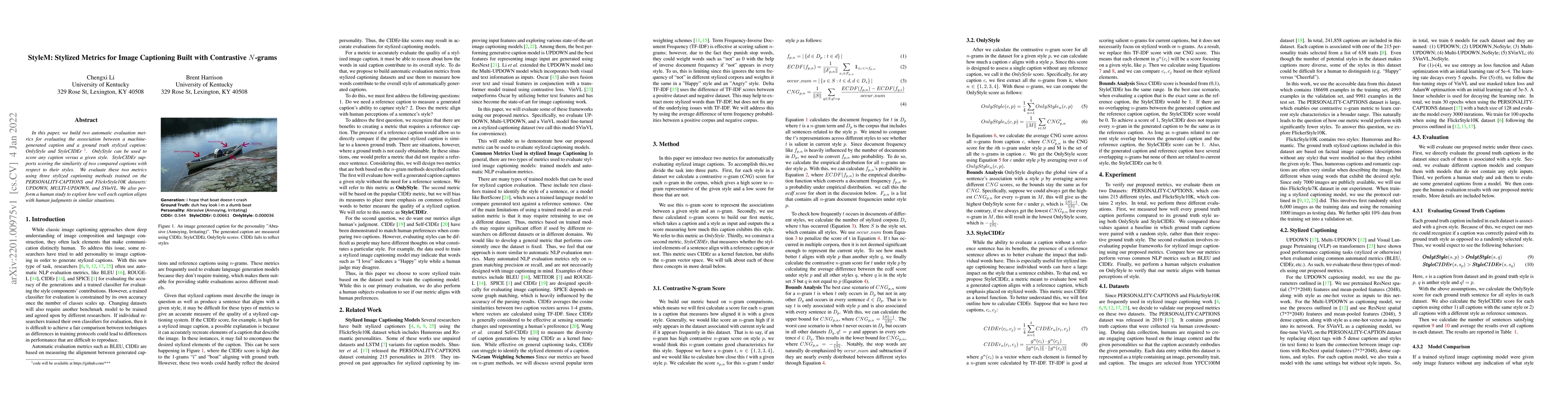 Thumbnail for StyleM: Stylized Metrics for Image Captioning Built with Contrastive
  N-grams