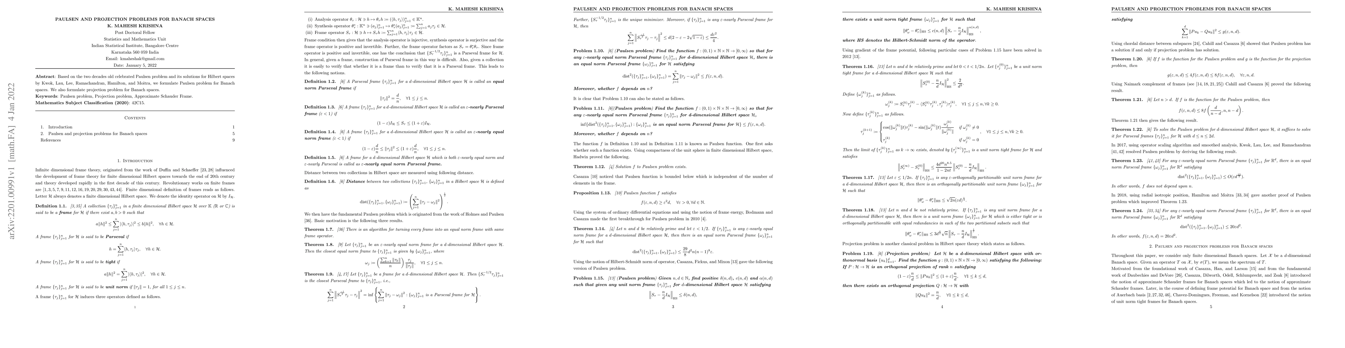 Thumbnail for Paulsen and Projection Problems for Banach Spaces
