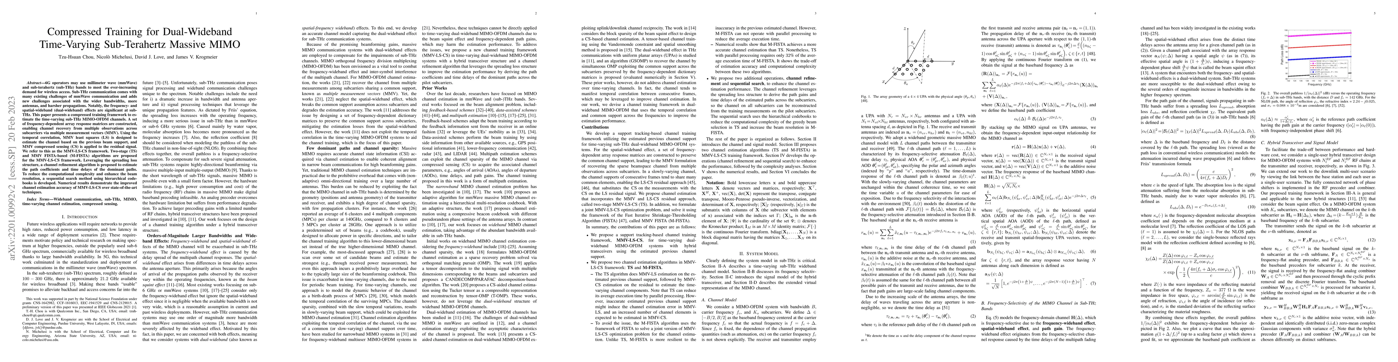 Thumbnail for Compressed Training for Dual-Wideband Time-Varying Sub-Terahertz Massive
  MIMO